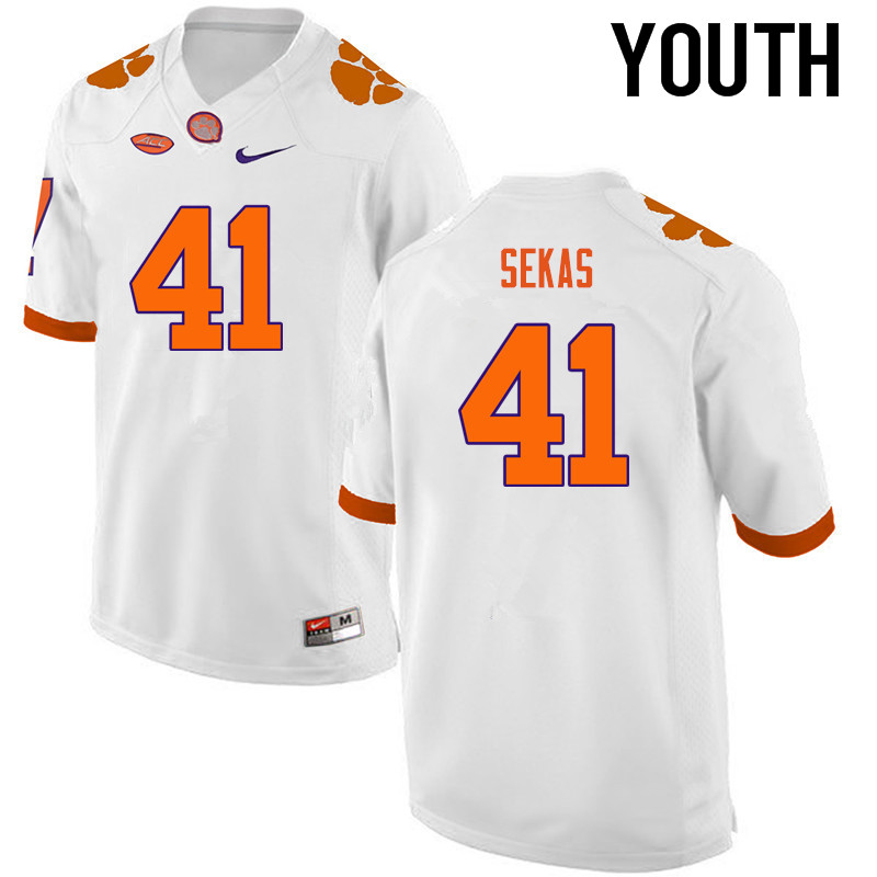 Youth Clemson Tigers #41 Connor Sekas College Football Jerseys-White